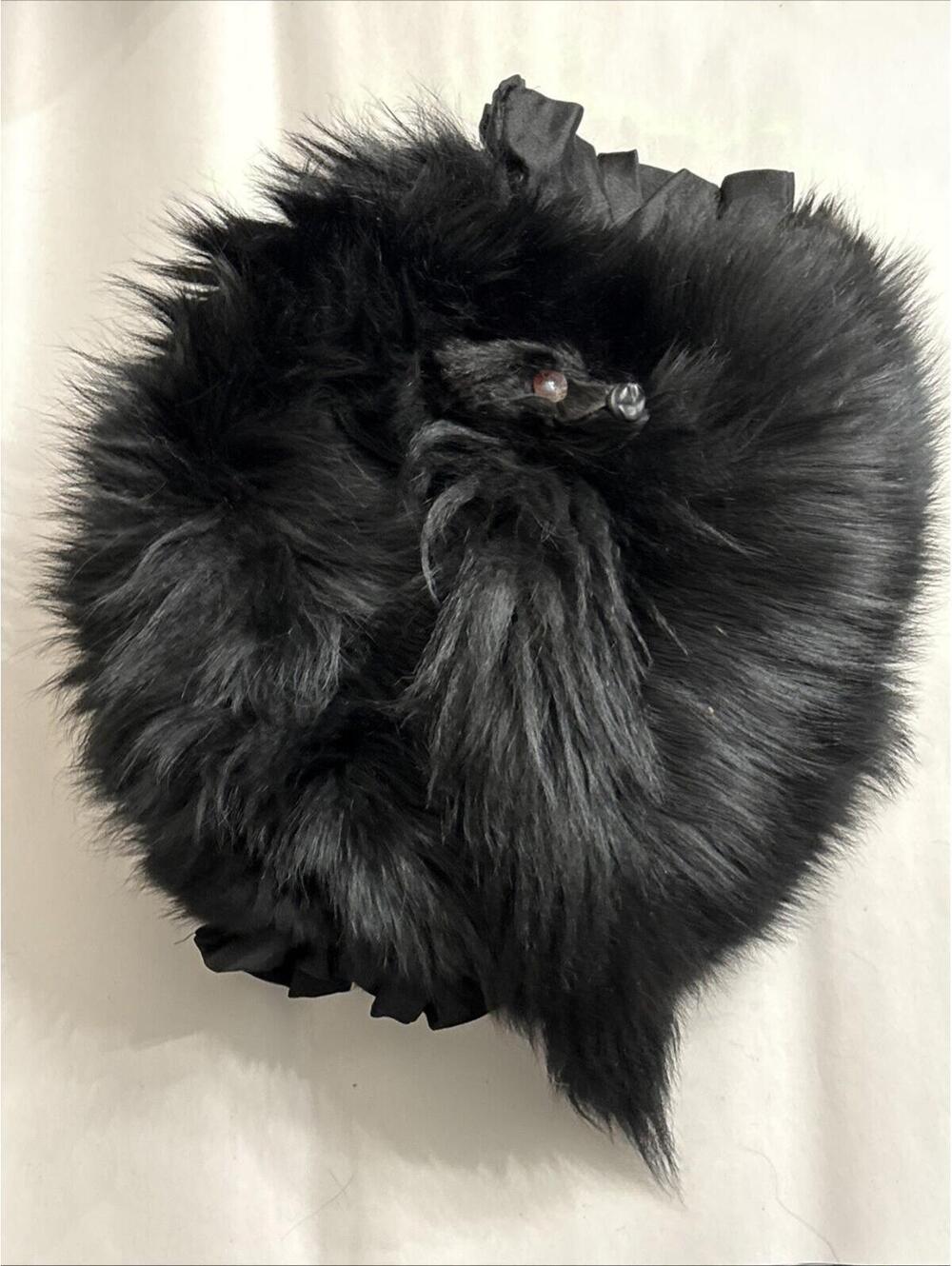 antique Large Shaggy Black Fox, Fur Long Hair Hand Warmer Muff 1920s - Picture 7 of 7